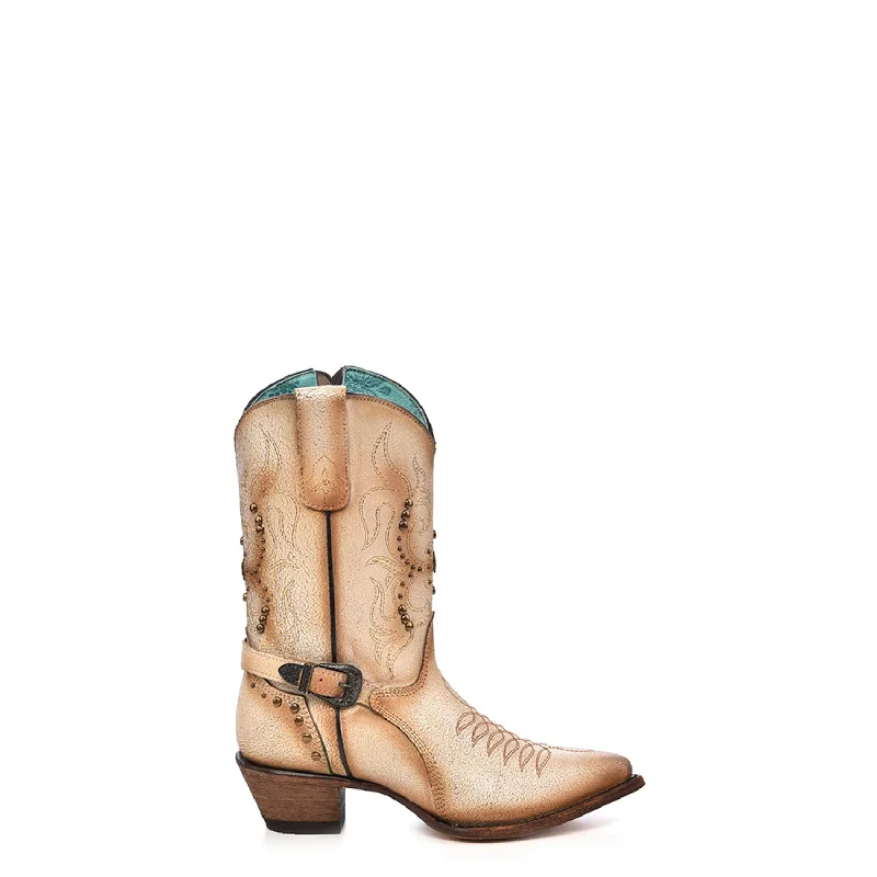 women's cowboy boots for dancingCorral Womens Pointed Toe Stud Strap Bone Cowhide 10in Cowboy Boots