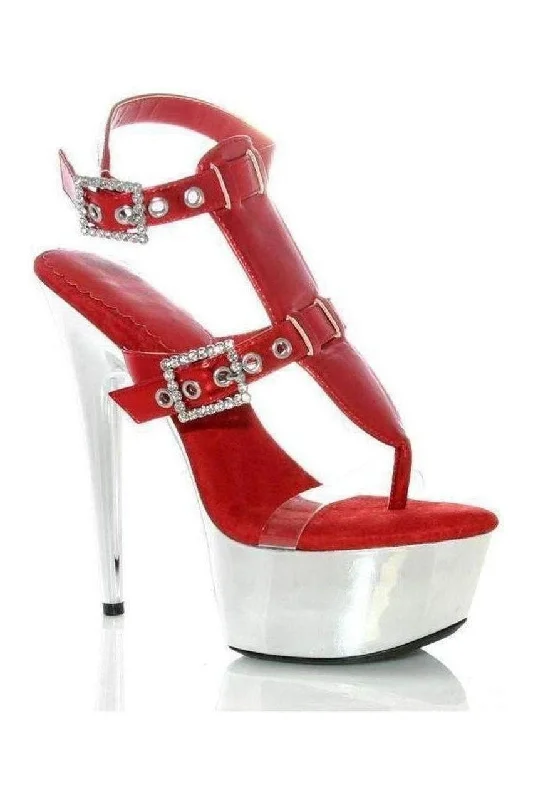 Women's Embroidered Heeled Sandals with Wedge Heel and Open Back in Cream for a Bohemian and Relaxed Summer Outfit 609-GENEVA Platform Sandal  | RED Patent