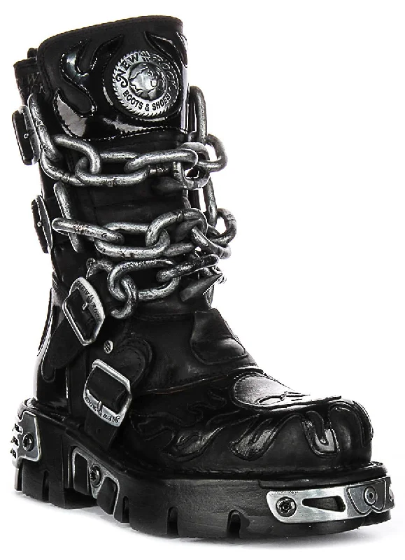 women's ankle boots with cutoutsNewrock 727 Chain Reactor In Black Silver