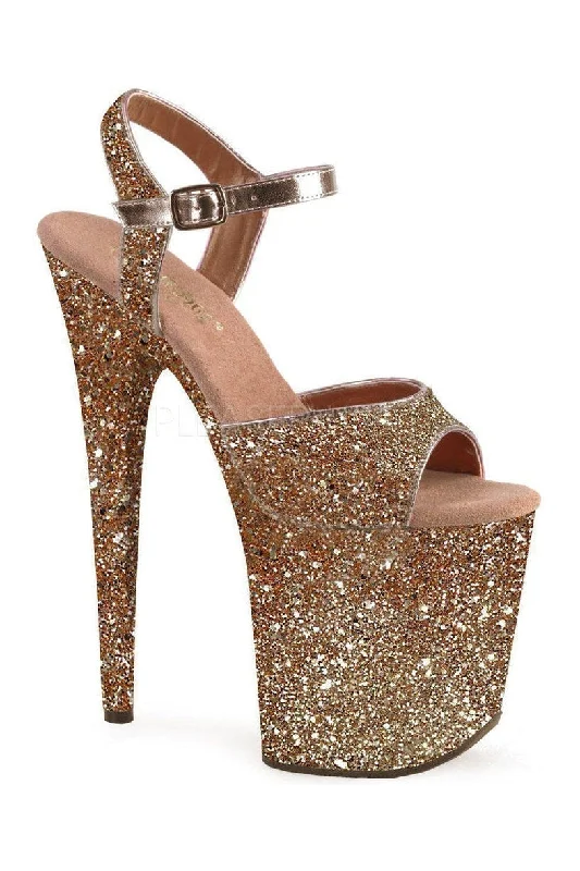 Plus Size Women's Wedge Heeled Sandals with Cork Sole in Beige for Added Comfort and Style FLAMINGO-810LG Platform Sandal | Rose Gold Glitter