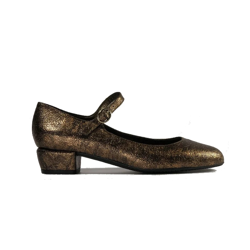 Women's ankle - strap stiletto heel pumps with a cut - out detail 'Gracie' Mary-Jane Low-heels by Zette Shoes - Distressed Bronze Women's ankle - strap stiletto heel pumps with a cut - out detail 'Gracie' Mary-Jane Low-heels by Zette Shoes - Distressed Bronze