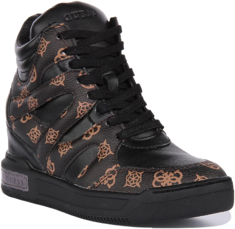 women's ankle boots with perforationsGuess Lisa Platform Trainer In Black Brown For Women