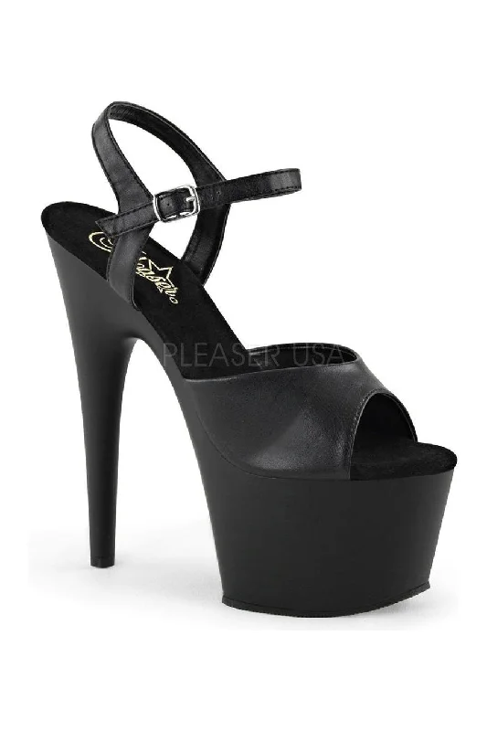 Women's Strappy Heeled Sandals with Ankle Strap in Nude for a Chic and Versatile Look ADORE-709 Platform Sandal  | Black Faux Leather
