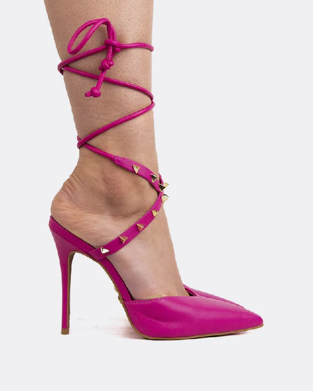 Women's cocktail party stiletto heel pumps with a unique pattern Naomie Fucshia Leather Women's cocktail party stiletto heel pumps with a unique pattern Naomie Fucshia Leather