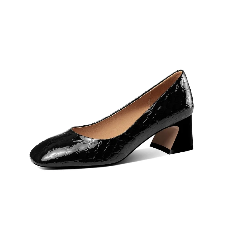 Women's satin - lined stiletto heel pumps for extra comfort TinaCus Women's Glossy Patent Leather Square Toe Handmade Low Chunky Heels Casual Pumps Shoes