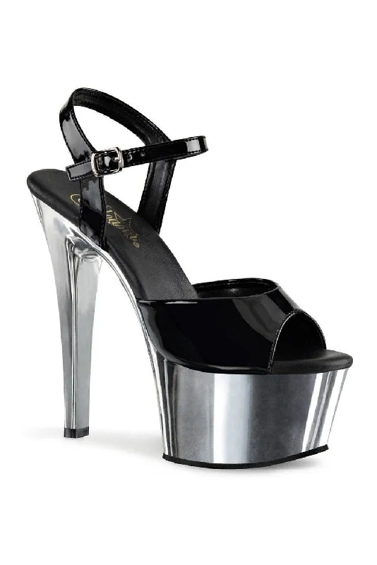 Plus Size Women's Wedge Heeled Sandals with Cork Sole in Beige for Added Comfort and Style ASPIRE-609 Platform Sandal  | Black Patent
