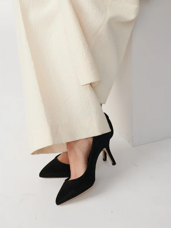 Women's wedding stiletto heel pumps with a pearl - encrusted strap Yvonne Koné - Fabio Pump - Black Suede Women's wedding stiletto heel pumps with a pearl - encrusted strap Yvonne Koné - Fabio Pump - Black Suede