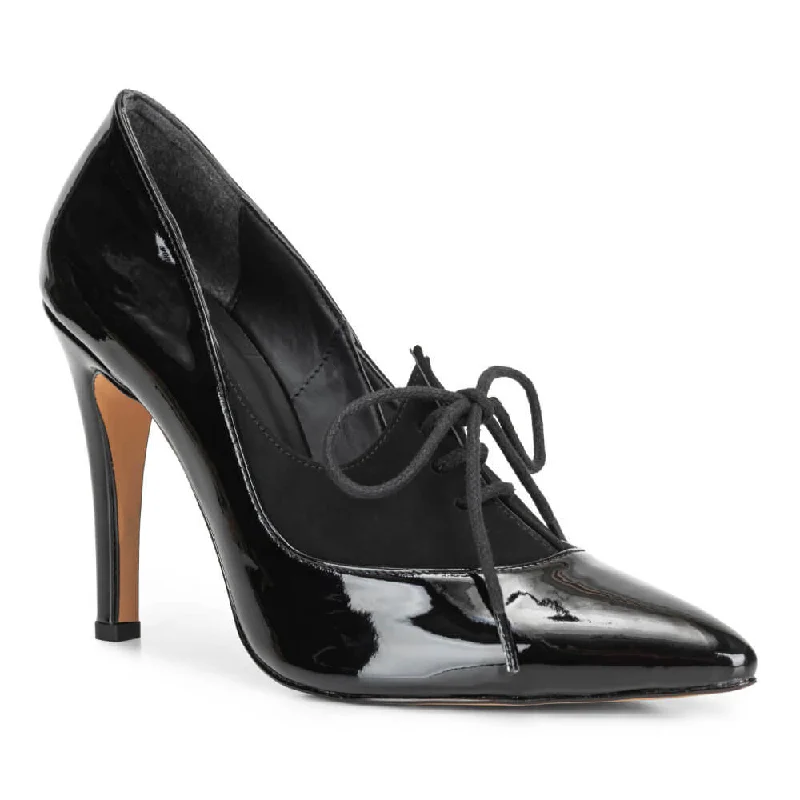 Women's ankle - strap stiletto heel pumps with a cut - out detail Dafne - Black Vegan Leather - Street Sole Women's ankle - strap stiletto heel pumps with a cut - out detail Dafne - Black Vegan Leather - Street Sole