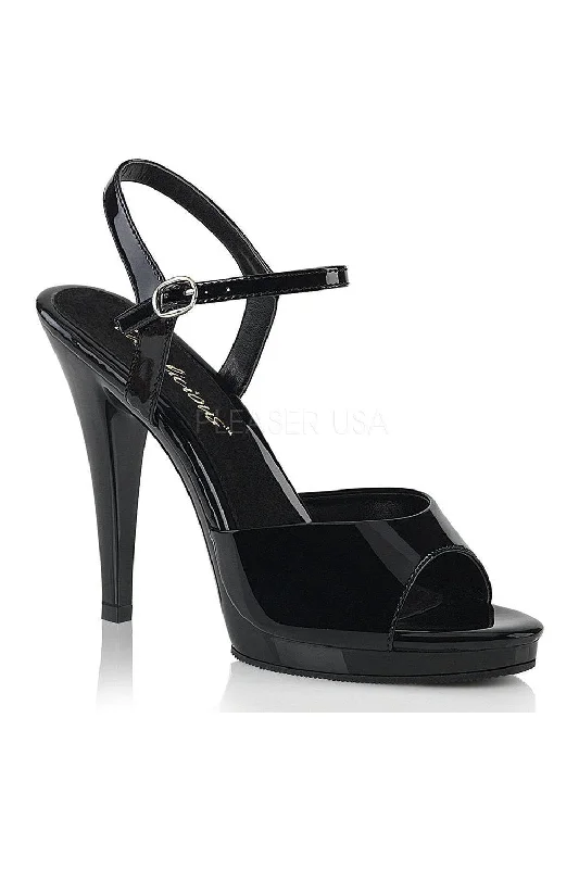 Women's Embroidered Heeled Sandals with Wedge Heel and Open Back in Cream for a Bohemian and Relaxed Summer Outfit FLAIR-409 Sandal | Black Patent