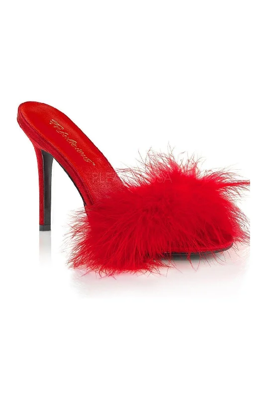 Women's Platform Heeled Sandals with Open Toe in Black for a Stylish and Comfortable Summer Pair CLASSIQUE-01F Slide | Red Faux Leather