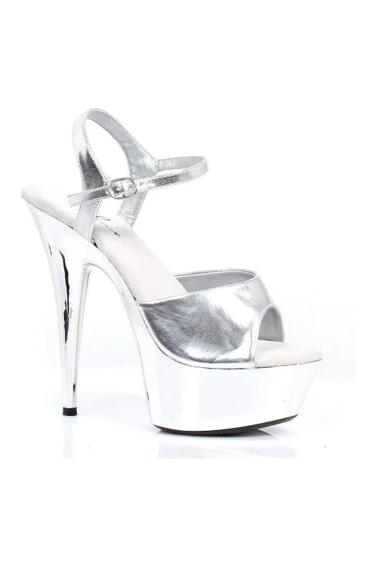 Plus Size Women's Wedge Heeled Sandals with Cork Sole in Beige for Added Comfort and Style 609-CHROME Platform Sandal  | Silver Faux Leather