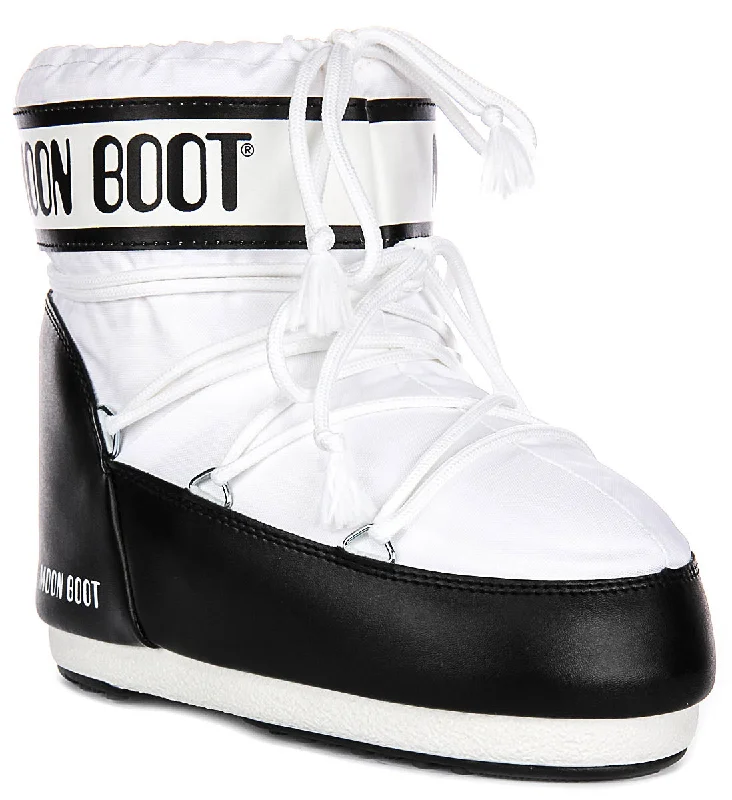 women's leather ankle bootsMoon Boot Icon Low Nylon In White For Women