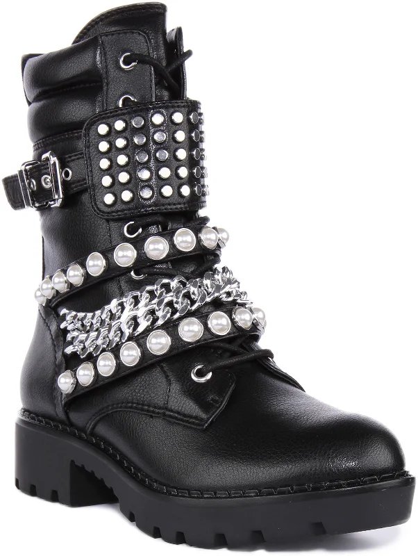 women's combat ankle bootsBuffalo Wave Stud Boot Combat In Black