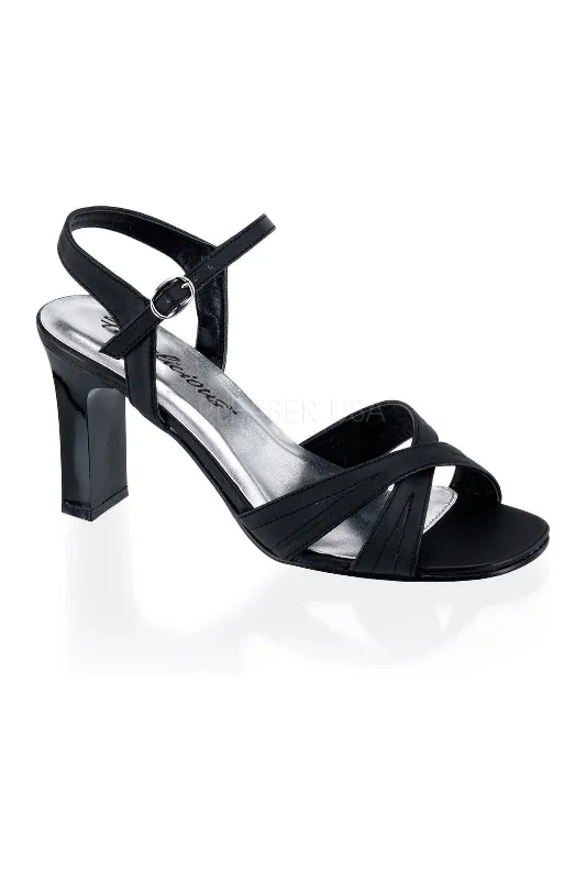 Women's Strappy Heeled Sandals with Ankle Strap in Nude for a Chic and Versatile Look ROMANCE-313 Sandal | Black Faux Leather