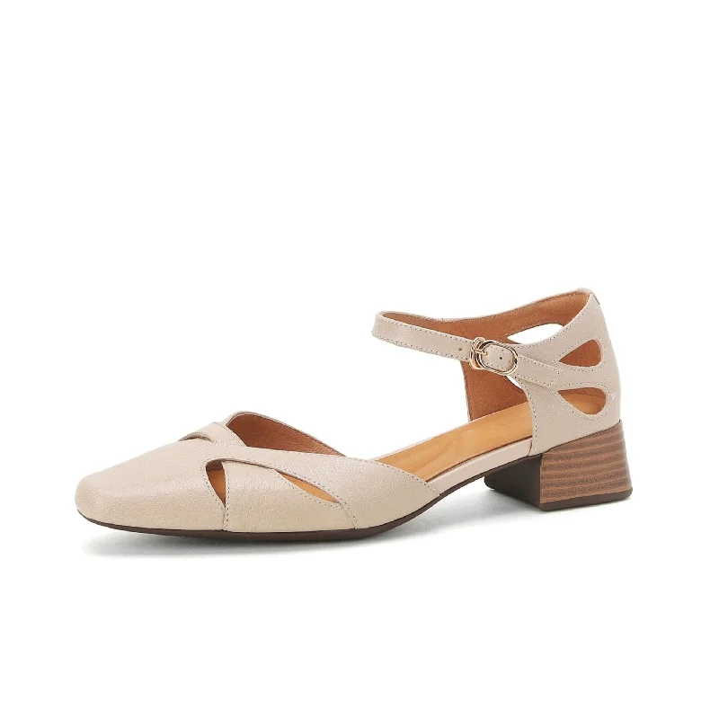 Women's wide - width stiletto heel pumps for a comfortable fit TinaCus Women's Genuine Leather Handmade Chunky Heel Buckle Hollow Sandal Pumps Women's wide - width stiletto heel pumps for a comfortable fit TinaCus Women's Genuine Leather Handmade Chunky Heel Buckle Hollow Sandal Pumps