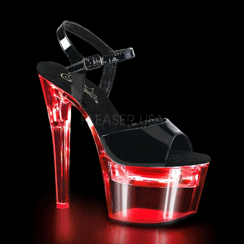 Plus Size Women's Peep - Toe Heeled Sandals with Block Heel in Navy for a Classic and Versatile Office - Appropriate Pair FLASHDANCE-709 Platform Sandal  | Black Patent