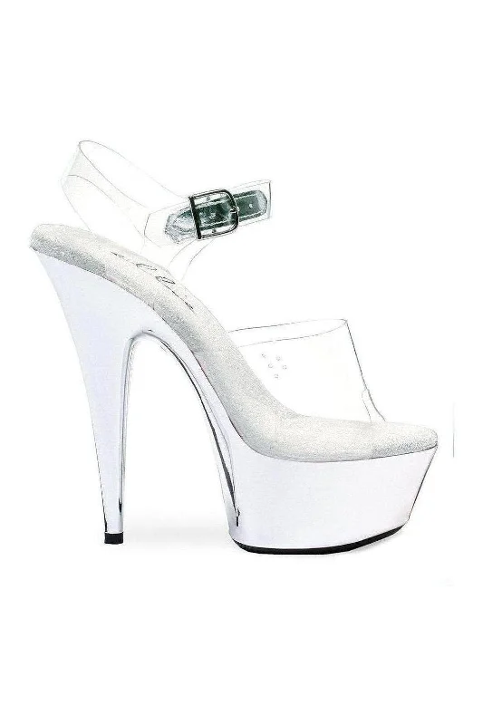 Plus Size Women's Peep - Toe Heeled Sandals with Block Heel in Navy for a Classic and Versatile Office - Appropriate Pair 609-CHROME Platform Sandal  | Clear Vinyl