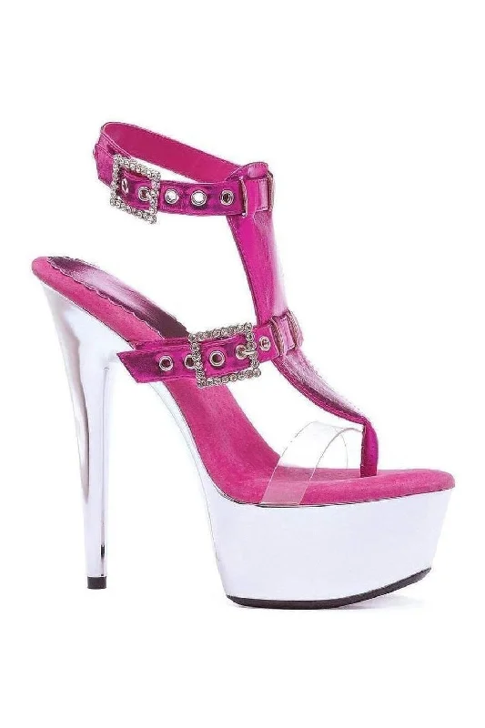 Women's Strappy Heeled Sandals with Ankle Strap in Nude for a Chic and Versatile Look 609-GENEVA Platform Sandal  | Fuchsia Patent
