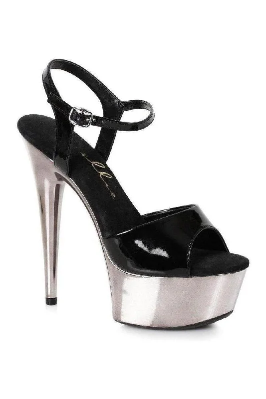 Women's Embroidered Heeled Sandals with Wedge Heel and Open Back in Cream for a Bohemian and Relaxed Summer Outfit 609-CHRISTY Platform Sandal  | Black Patent