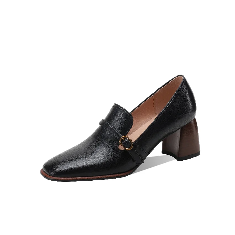 Women's shock - absorbing stiletto heel pumps for all - day wear TinaCus Women's Genuine Leather Square Toe Handmade Buckle Mid Chunky Heels Vintage Pumps Shoes Women's shock - absorbing stiletto heel pumps for all - day wear TinaCus Women's Genuine Leather Square Toe Handmade Buckle Mid Chunky Heels Vintage Pumps Shoes