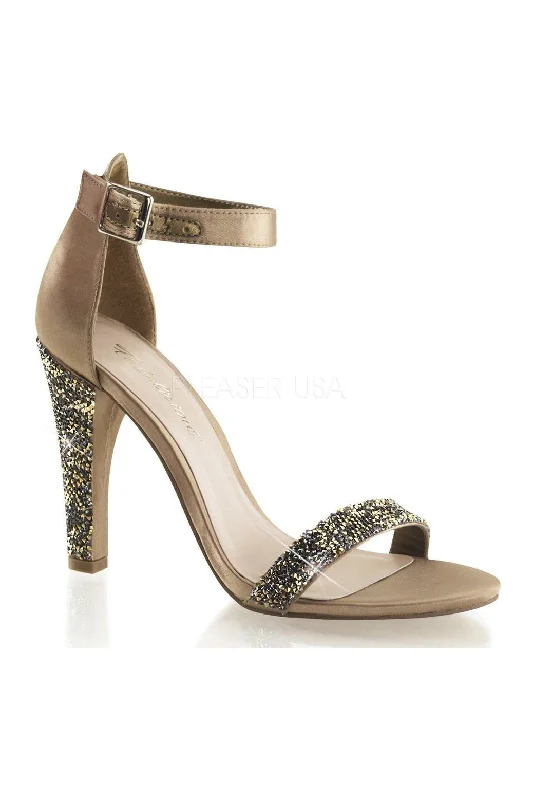Women's Strappy Heeled Sandals with Ankle Strap in Nude for a Chic and Versatile Look CLEARLY-436 Sandal | Bronze Genuine Satin
