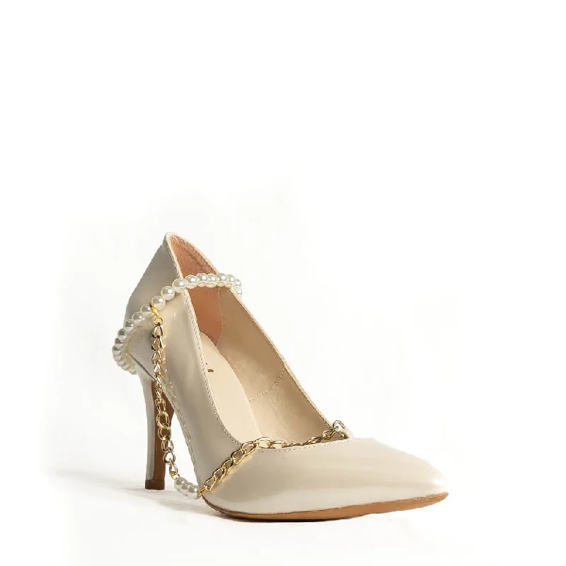 Women's forest green stiletto heel pumps for a nature - inspired look Mihrimah - Ivory Vegan Leather - Street Sole Women's forest green stiletto heel pumps for a nature - inspired look Mihrimah - Ivory Vegan Leather - Street Sole