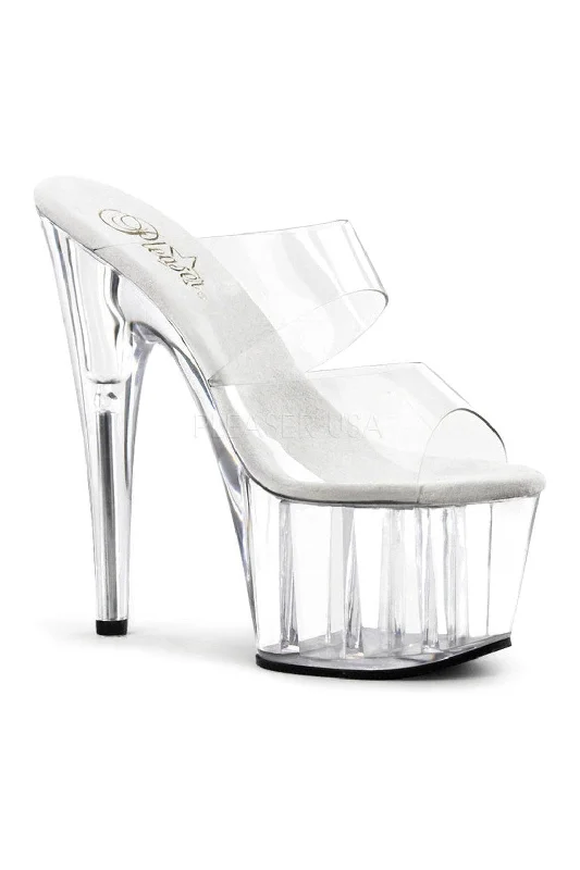Plus Size Women's Gladiator - Style Heeled Sandals with Multiple Straps in Tan for a Boho - Inspired Ensemble ADORE-702 Platform Slide  | Clear Vinyl