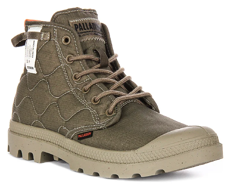 women's ankle boots with velvetPalladium Pampa Re-Quiltd In Olive For Unisex