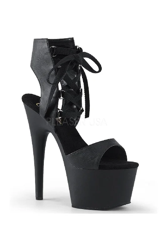 Plus Size Women's Chunky Heeled Sandals with T - Strap in Olive Green for a Practical and Fashionable Option ADORE-700-14 Platform Sandal  | Black Faux Leather