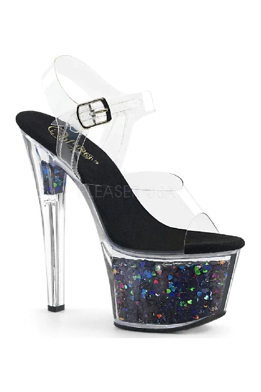 Women's Platform Heeled Sandals with Open Toe in Black for a Stylish and Comfortable Summer Pair SKY-308GF Platform Sandal  | Clear Vinyl