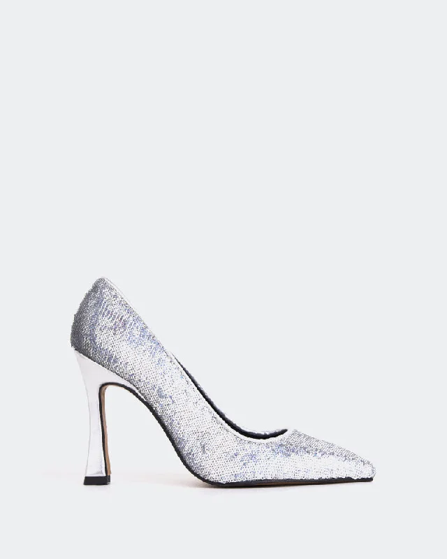 Women's patent leather stiletto heel pumps with a high - shine finish Norah Silver Sequins Women's patent leather stiletto heel pumps with a high - shine finish Norah Silver Sequins