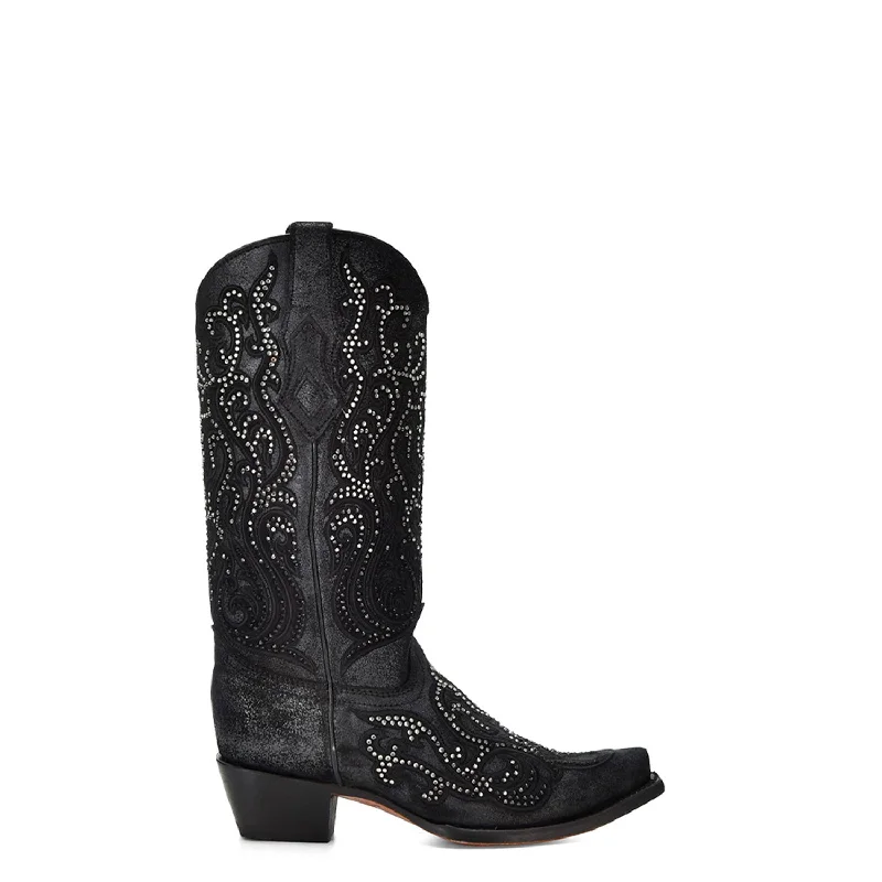 women's western bootsCorral Womens Tall Crystal Overlay Snip Black Cowhide 13in Cowboy Boots women's western bootsCorral Womens Tall Crystal Overlay Snip Black Cowhide 13in Cowboy Boots