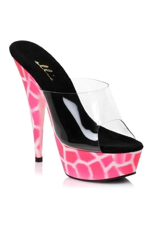 Plus Size Women's Chunky Heeled Sandals with T - Strap in Olive Green for a Practical and Fashionable Option 609-GIRAFFE Platform Slide  | Pink Vinyl