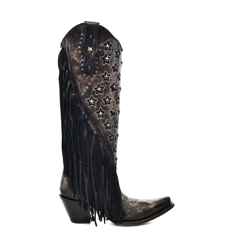 women's cowboy boots with rhinestonesCorral Womens Stars Inlay Lamb Fringe Black Cowhide 15.5in Cowboy Boots women's cowboy boots with rhinestonesCorral Womens Stars Inlay Lamb Fringe Black Cowhide 15.5in Cowboy Boots
