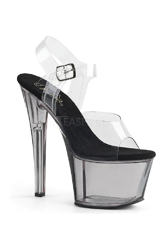 Women's Snake Print Heeled Sandals with Platform and Open Toe in Black and Gold for a Sexy and Trendy Vibe SKY-308T Platform Sandal | Clear Vinyl Women's Snake Print Heeled Sandals with Platform and Open Toe in Black and Gold for a Sexy and Trendy Vibe SKY-308T Platform Sandal | Clear Vinyl
