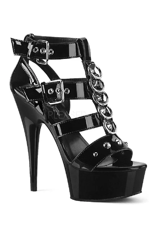 Plus Size Women's Chunky Heeled Sandals with T - Strap in Olive Green for a Practical and Fashionable Option DELIGHT-658 Platform Sandal | Black Patent