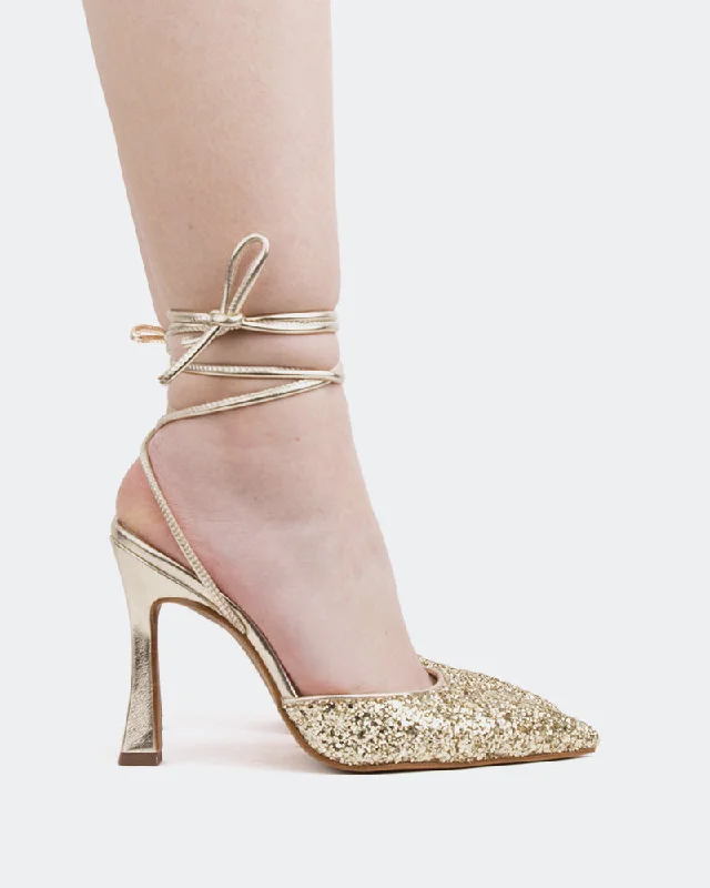 Women's evening gala stiletto heel pumps in a long - lasting color Cortes, Gold Glitter/Briller Or Women's evening gala stiletto heel pumps in a long - lasting color Cortes, Gold Glitter/Briller Or