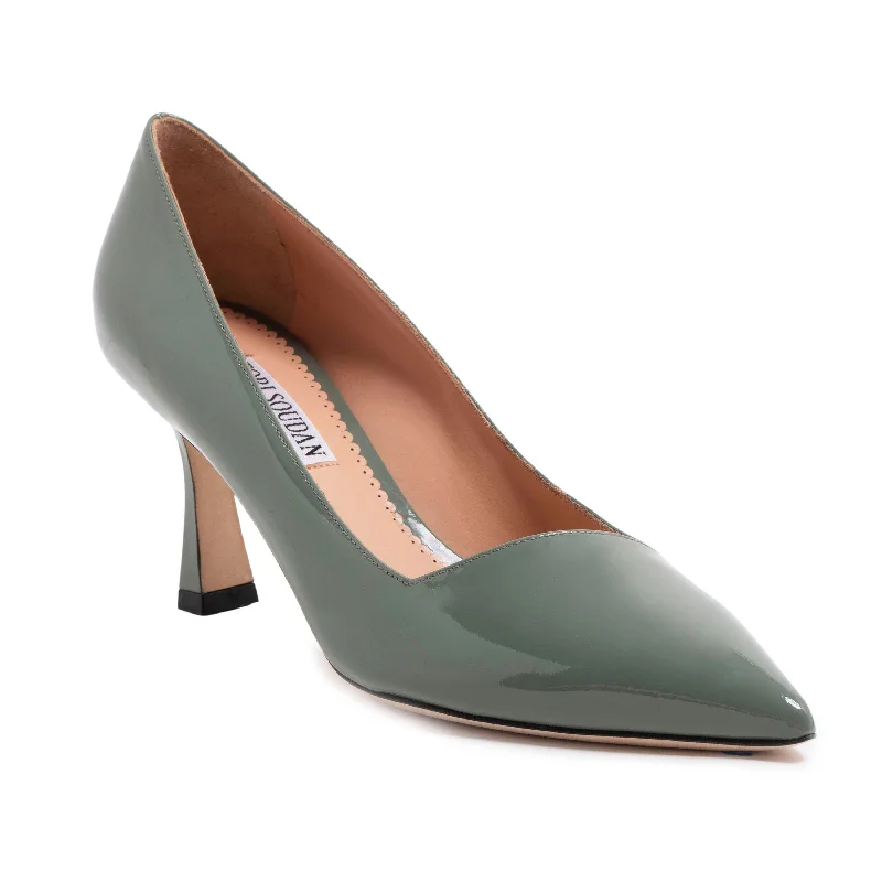 Women's metallic leather stiletto heel pumps with a reflective surface Kamala Pump - Sage Green (Mid-Heel) Women's metallic leather stiletto heel pumps with a reflective surface Kamala Pump - Sage Green (Mid-Heel)