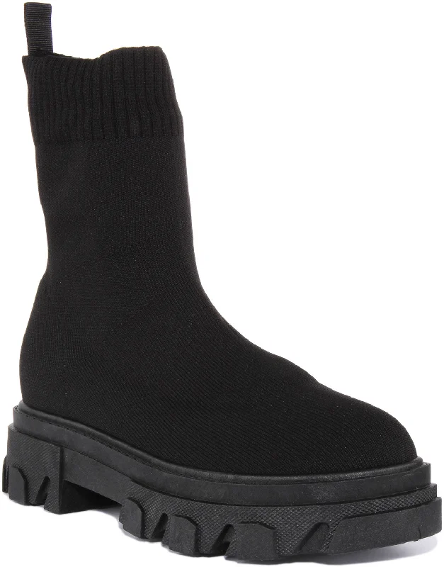 women's ankle boots for casual wearWomens Pull on Sock Boot In Black For Women