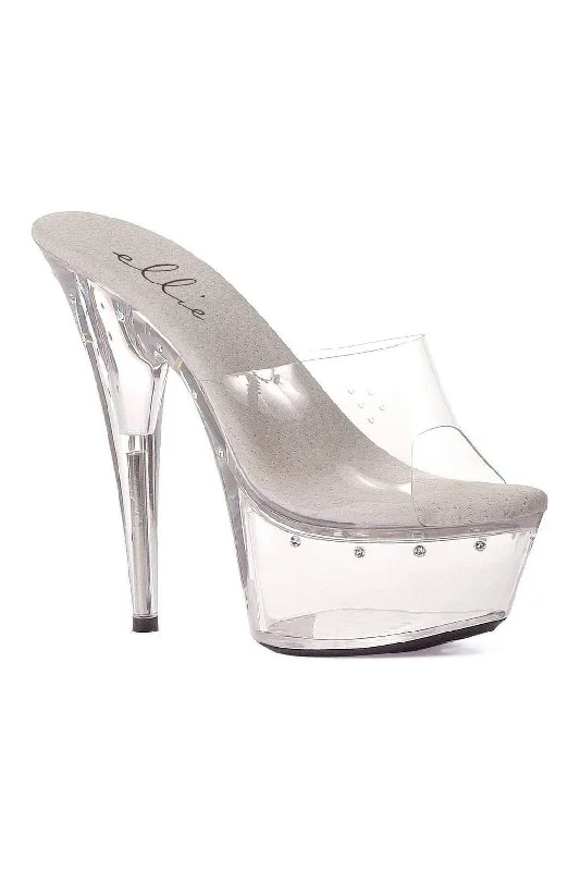 Women's Floral - Embroidered Heeled Sandals with Stiletto Heel in Multicolor for a Vibrant and Eye - Catching Outfit 609-HARMONY Platform Sandal  | Clear Vinyl