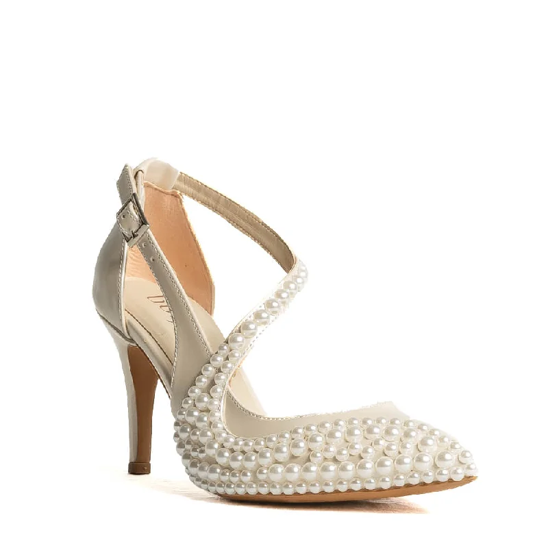 Women's teal stiletto heel pumps for a unique and modern look Miray - Ivory Vegan Leather - Street Sole Women's teal stiletto heel pumps for a unique and modern look Miray - Ivory Vegan Leather - Street Sole