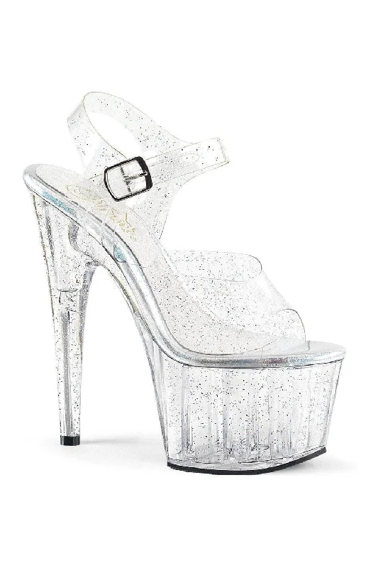 Women's Snake Print Heeled Sandals with Platform and Open Toe in Black and Gold for a Sexy and Trendy Vibe ADORE-708MMG Platform Sandal  | Clear Vinyl