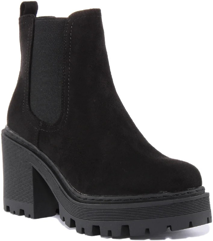 women's ankle boots with kitten heelsWomens Chunky Sole Chelsea In Black Suede