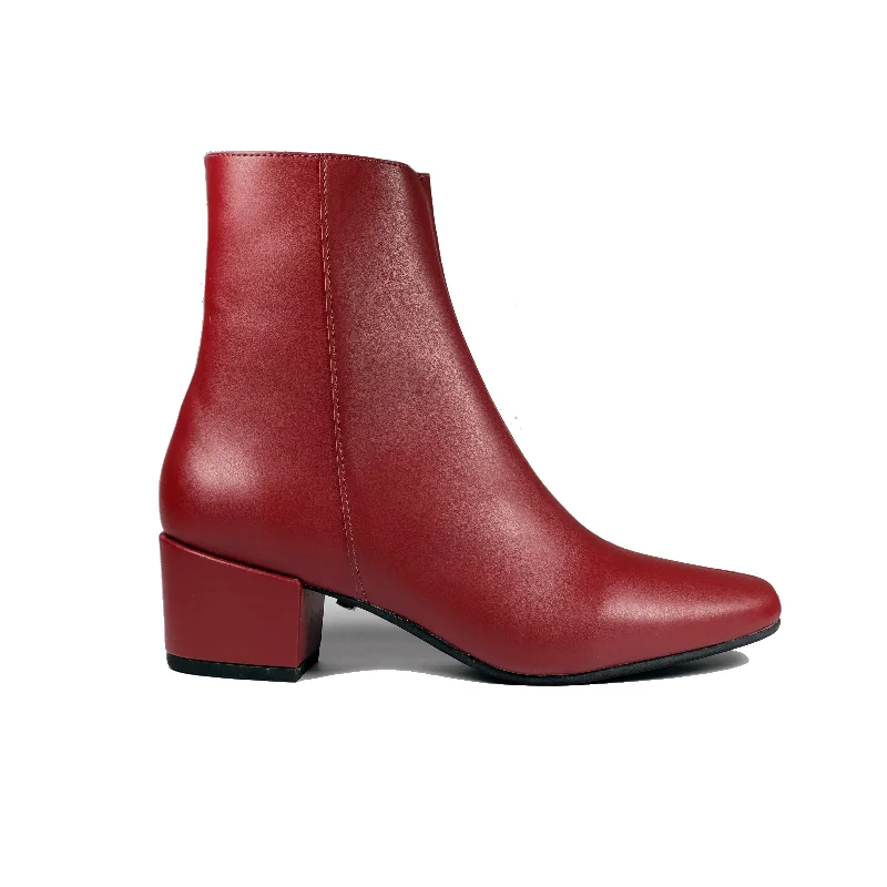 Women's forest green stiletto heel pumps for a nature - inspired look 'Jacqui' vegan-leather ankle boot by Zette Shoes - burgundy Women's forest green stiletto heel pumps for a nature - inspired look 'Jacqui' vegan-leather ankle boot by Zette Shoes - burgundy