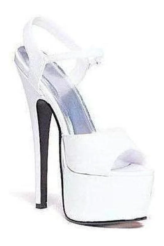 Women's Strappy Heeled Sandals with Ankle Strap in Nude for a Chic and Versatile Look 652-JULIET Platform Sandal  | White Patent