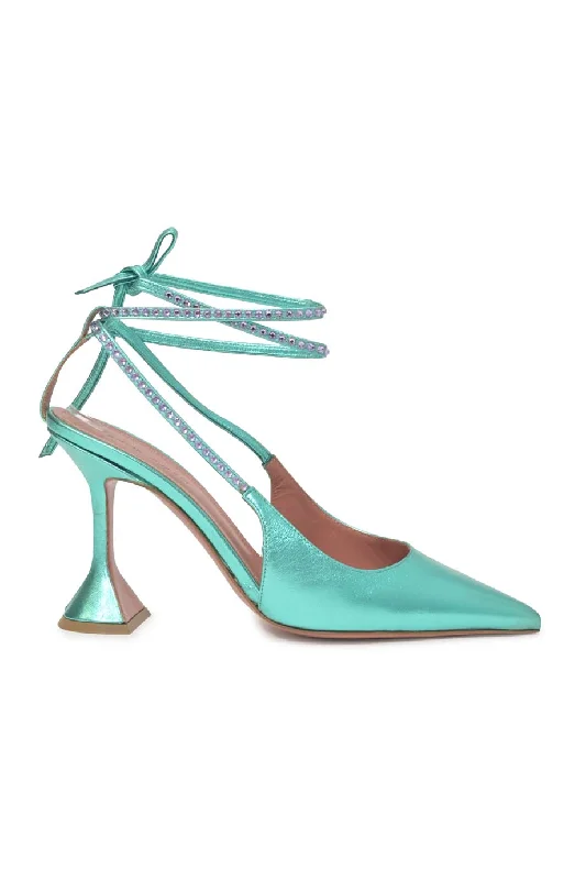 Women's strappy open - toe stiletto heel pumps with rhinestones [WS7905] Amina Muaddi | High Heel Pump