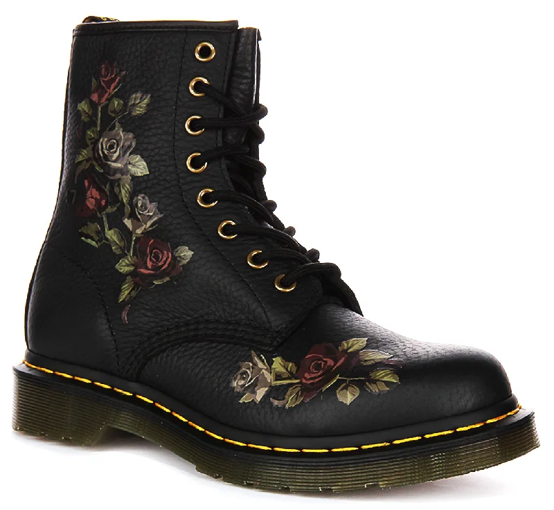women's ankle boots with tasselDr Martens 1460 Decayed Flower In Black For Women