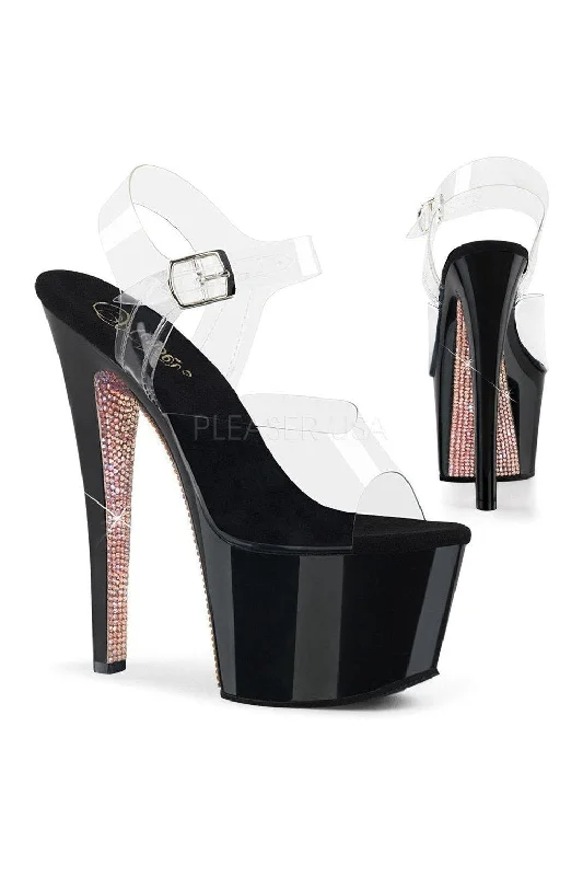 Women's Platform Heeled Sandals with Open Toe in Black for a Stylish and Comfortable Summer Pair SKY-308CRS Platform Sandals | Black Vinyl
