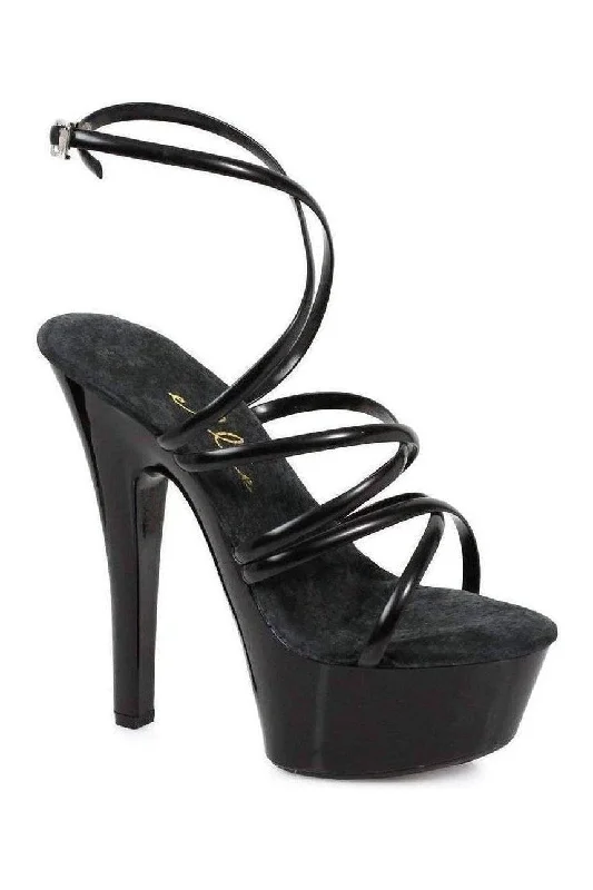 Plus Size Women's Gladiator - Style Heeled Sandals with Multiple Straps in Tan for a Boho - Inspired Ensemble 601-SOPHIA Platform Sandal  | Black  Patent