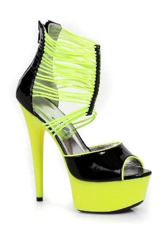 Plus Size Women's Chunky Heeled Sandals with T - Strap in Olive Green for a Practical and Fashionable Option 609-ADORE Platform Sandal  | Yellow Patent